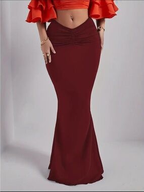 Elegant High-Waist Burgundy Mermaid Skirt